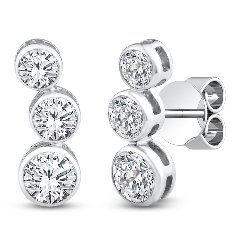 Main Image 2 of Lab-Grown Diamond Bezel-Set Graduated Curved Stud Earrings 1 ct tw 14K White Gold 18"