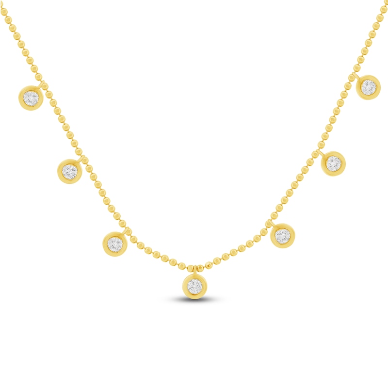 Main Image 1 of Bezel-Set Diamond Dangle Station Necklace 1/2 ct tw 14K Yellow Gold 18"