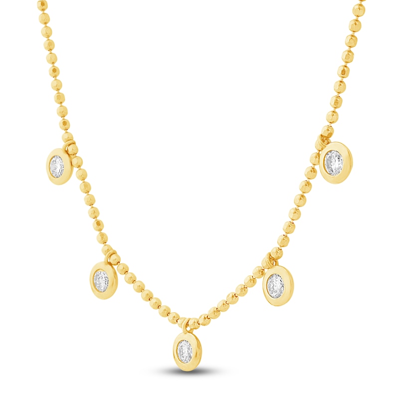 Main Image 3 of Bezel-Set Diamond Dangle Station Necklace 1/2 ct tw 14K Yellow Gold 18"