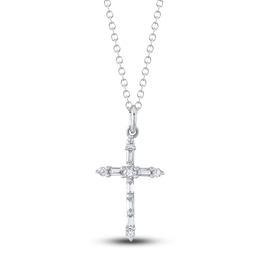 Shy Creation Diamond Cross Necklace 1/8 ct tw Round/Baguette 14K White Gold 18" SC55024396
