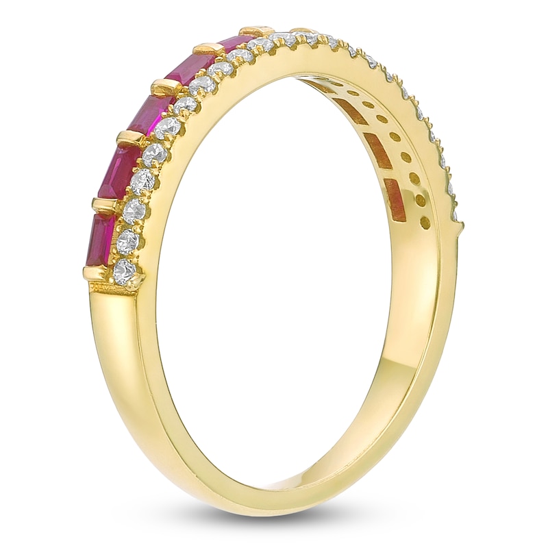 Main Image 2 of Baguette-Cut Natural Ruby & Diamond Two-Row Ring 1/6 ct tw 10K Yellow Gold
