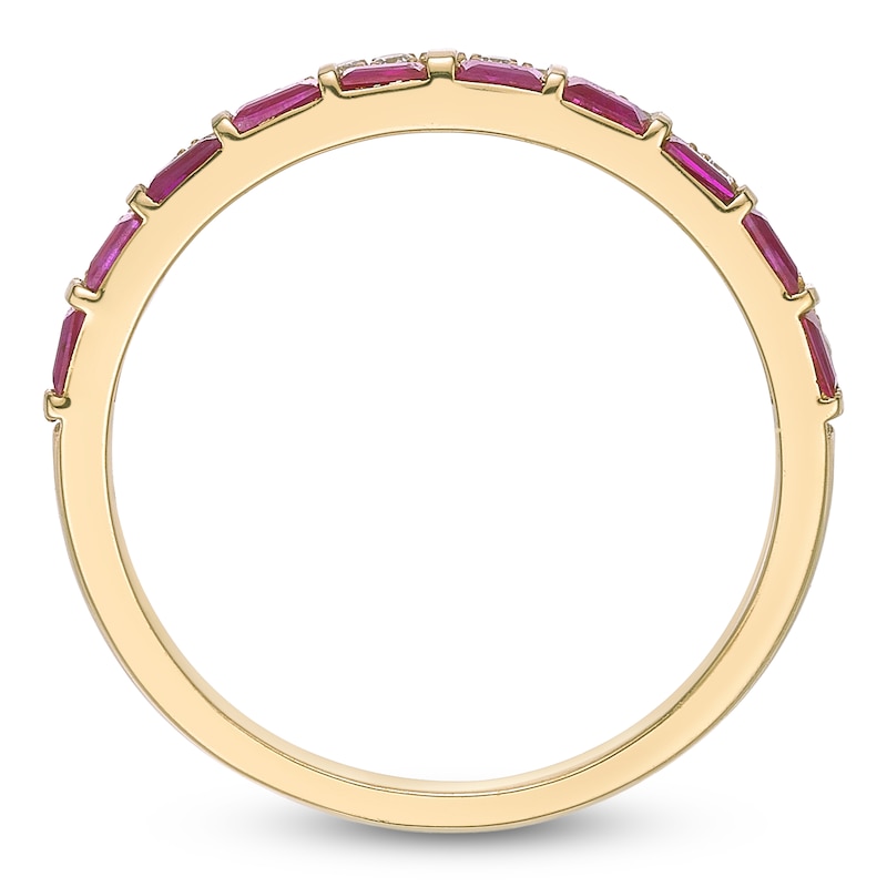 Main Image 4 of Baguette-Cut Natural Ruby & Diamond Two-Row Ring 1/6 ct tw 10K Yellow Gold