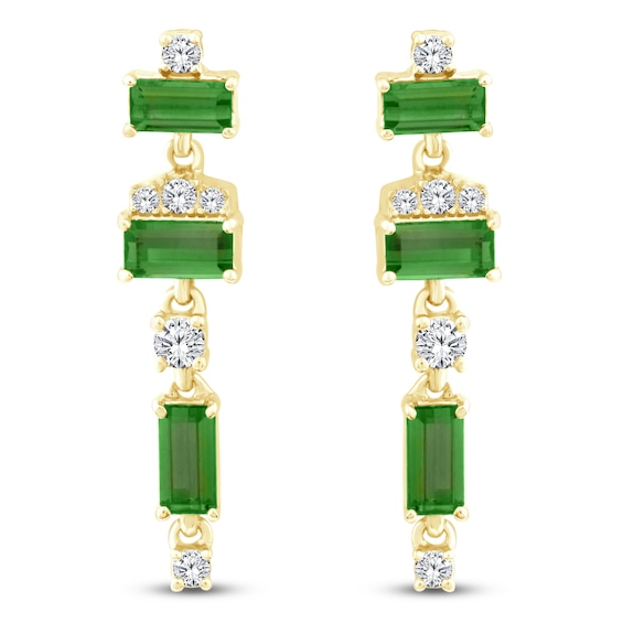 Baguette-Cut Natural Brazilian Cruzeiro Tourmaline & Diamond Drop Earrings 1/8 ct tw 14K Yellow Gold
