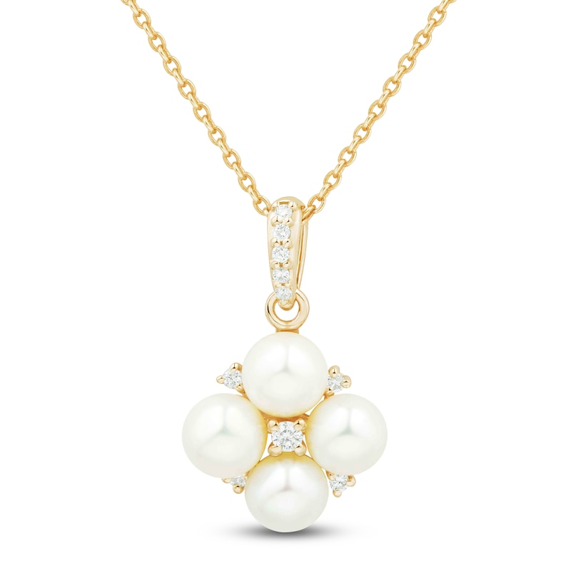 Main Image 1 of Cultured Pearl & Diamond Cluster Necklace 1/20 ct tw 14K Yellow Gold 18"