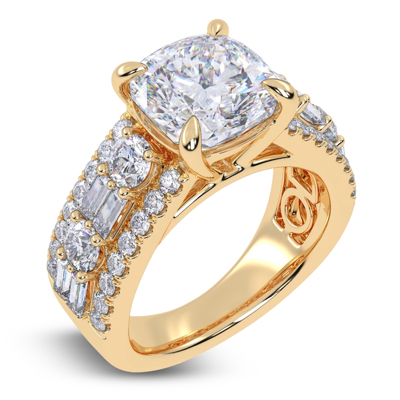 Main Image 2 of Cushion-Cut Lab-Grown Diamond Engagement Ring 5-1/2 ct tw 14K Yellow Gold