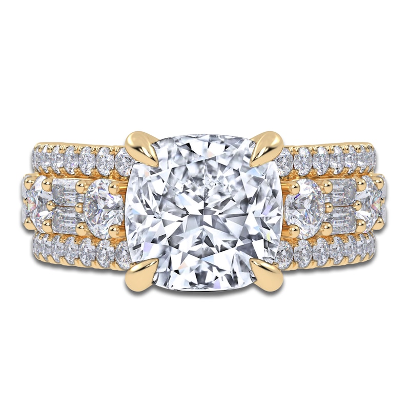 Main Image 3 of Cushion-Cut Lab-Grown Diamond Engagement Ring 5-1/2 ct tw 14K Yellow Gold