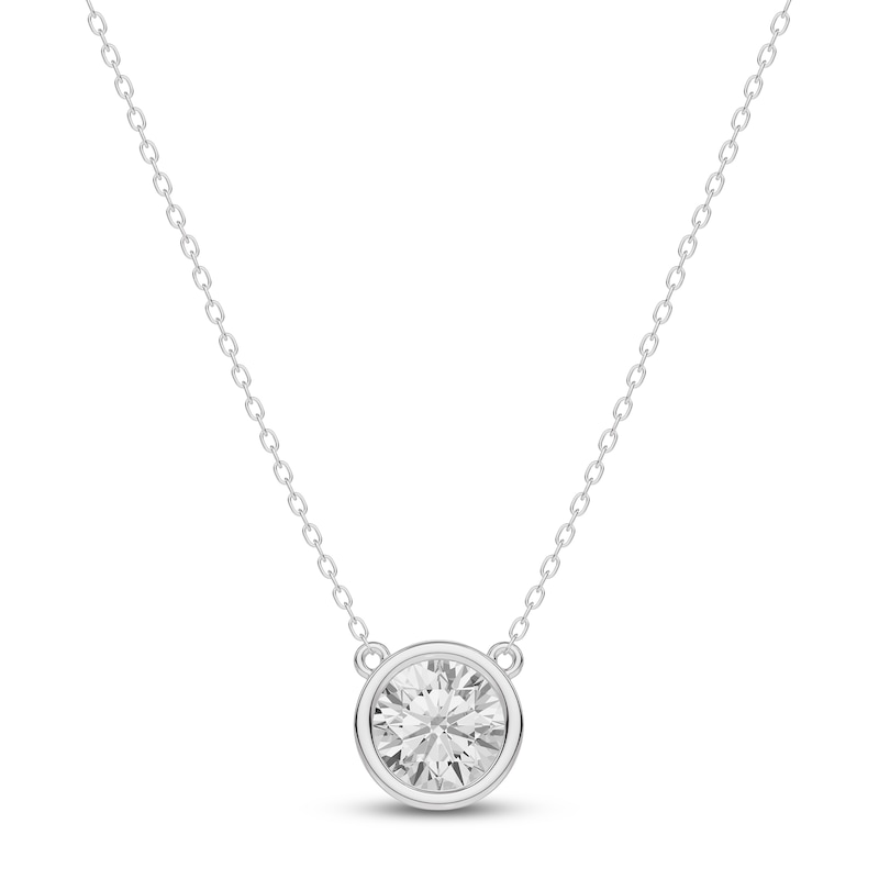 Main Image 1 of Jared Signature Lab-Grown Diamond Certified Round-Cut Solitaire Necklace 1 ct tw 14K White Gold 18" (VS2/F)