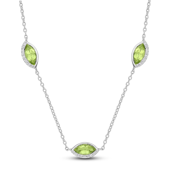 Marquise-Cut Natural Peridot & Diamond Station Necklace 1/5 ct tw Sterling Silver