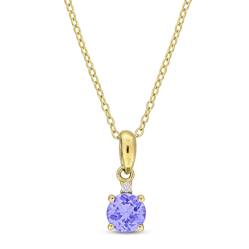 Main Image 1 of Round-Cut Natural Tanzanite & Diamond Accent Necklace 10K Yellow Gold 18"