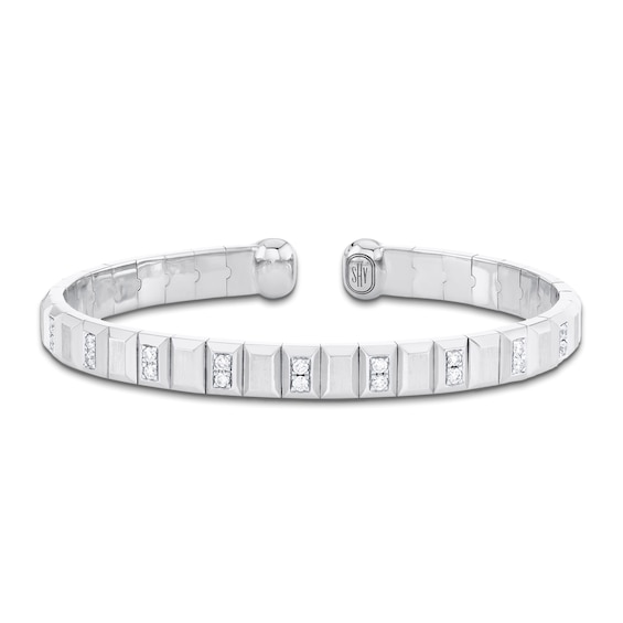Shy Creation Men's Collection Diamond Beveled-Link Flex Cuff Bracelet 3/8 ct tw 14K White Gold BM00015ZM