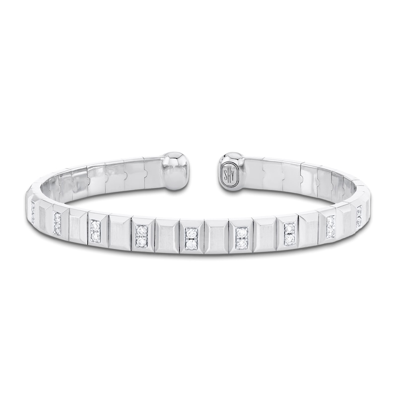 Main Image 1 of Shy Creation Men's Collection Diamond Beveled-Link Flex Cuff Bracelet 3/8 ct tw 14K White Gold BM00015ZM