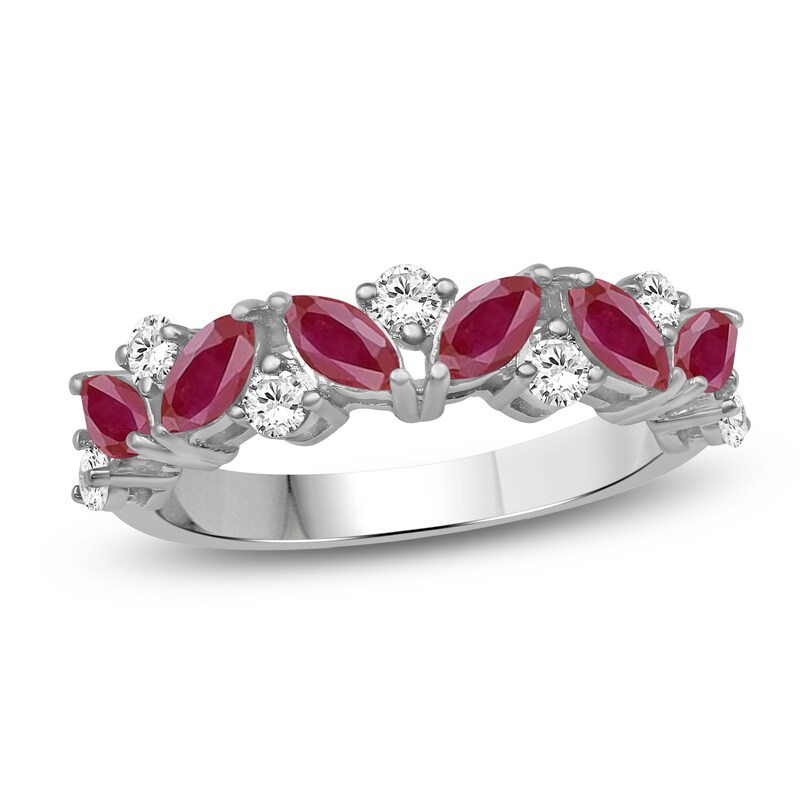 Main Image 1 of Marquise-Cut Natural Ruby & Diamond Ring 1/3 ct tw 14K White Gold