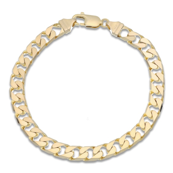 7mm Square Curb Chain Bracelet Solid 14K Yellow Gold 8.5"