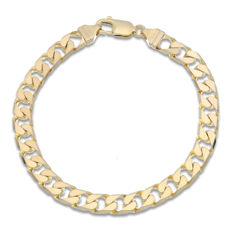 Main Image 1 of 7mm Square Curb Chain Bracelet Solid 14K Yellow Gold 8.5"