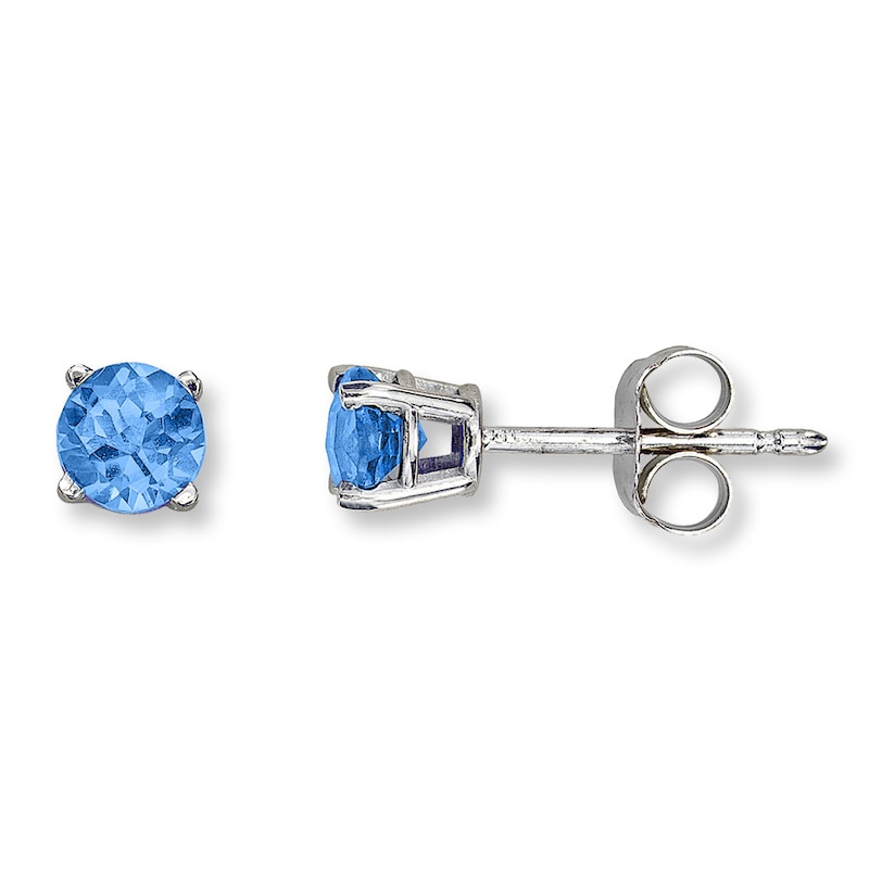 Main Image 1 of Blue Topaz Earrings Round-Cut 14K White Gold