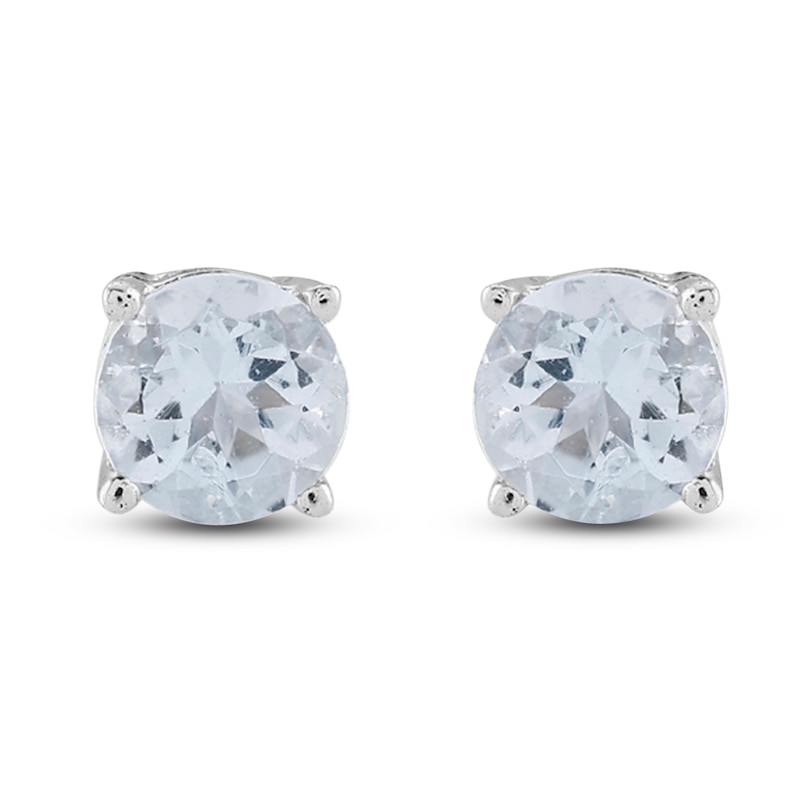 Main Image 1 of Aquamarine Earrings Round-Cut 14K White Gold