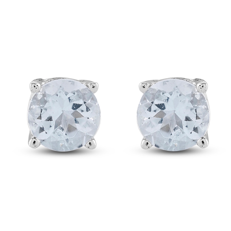 Aquamarine Earrings Round-Cut 14K White Gold