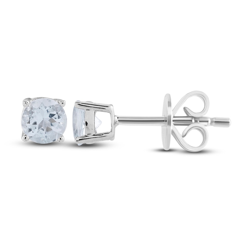 Aquamarine Earrings Round-Cut 14K White Gold