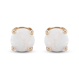 Lab-Created Opal Earrings Round-Cut 14K Yellow Gold