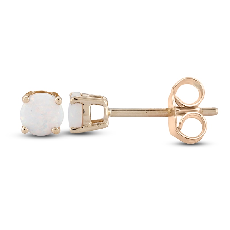 Main Image 2 of Lab-Created Opal Earrings Round-Cut 14K Yellow Gold