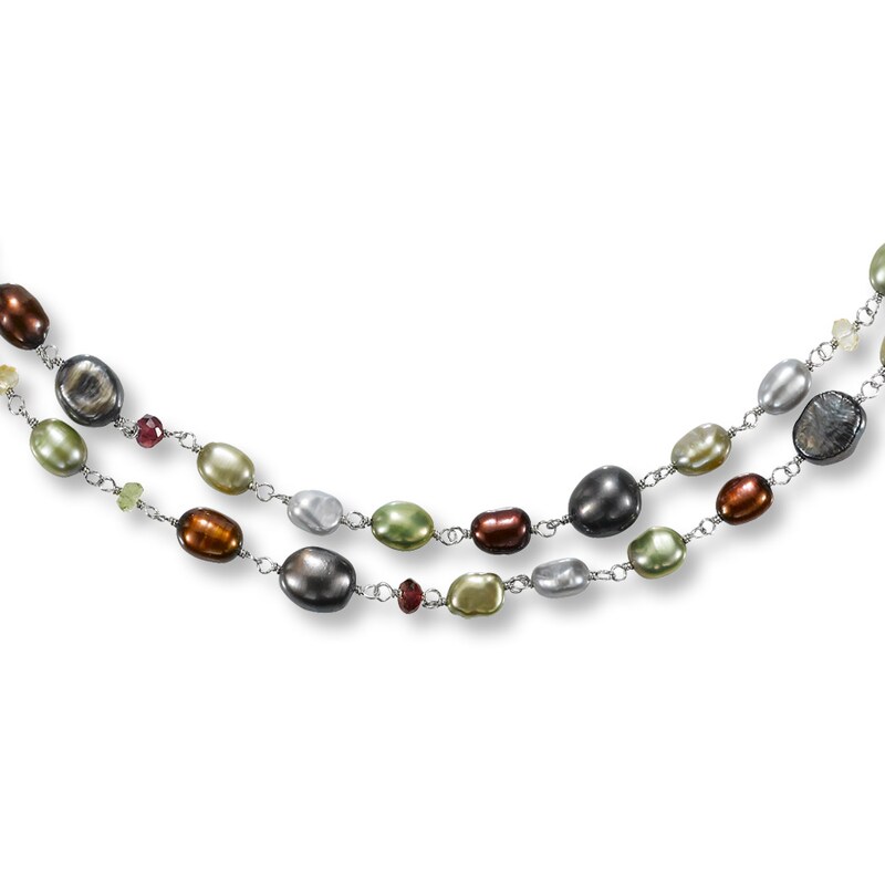 Main Image 1 of Cultured Pearl & Gemstone 37" Necklace Sterling Silver