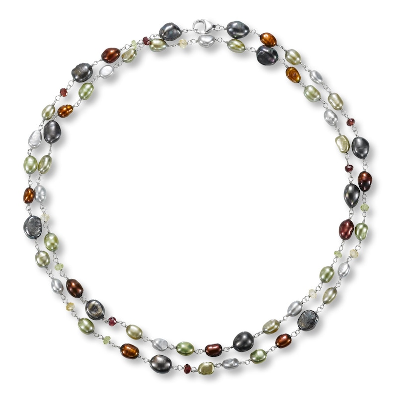 Main Image 2 of Cultured Pearl & Gemstone 37" Necklace Sterling Silver
