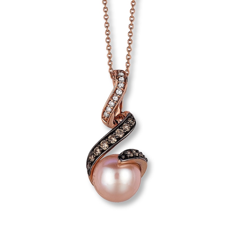 Le Vian Cultured Pearl 1/4 ct tw Diamonds 14K Strawberry Gold Necklace