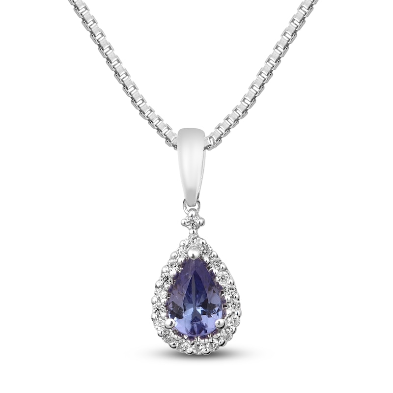 Tanzanite Necklace Pear-Shaped with Diamonds Sterling Silver
