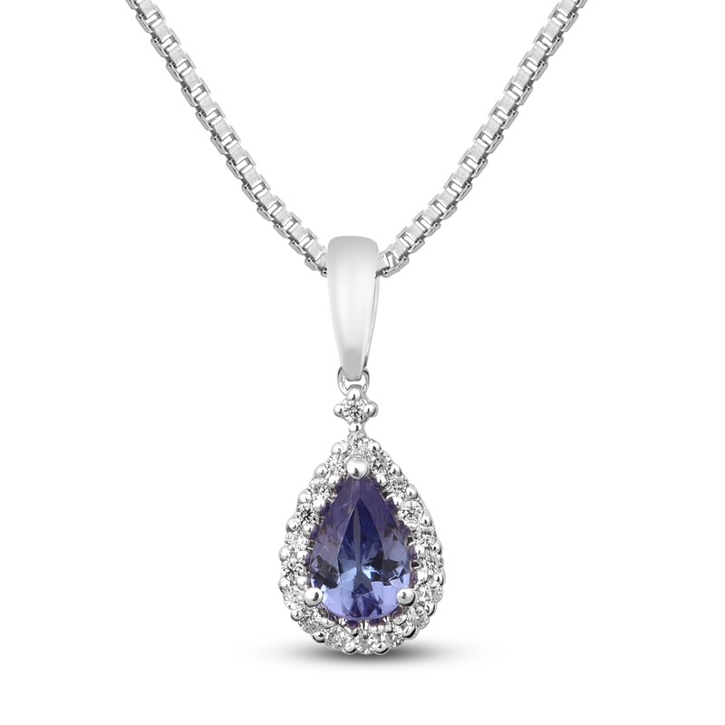 Tanzanite Necklace Pear-Shaped with Diamonds Sterling Silver