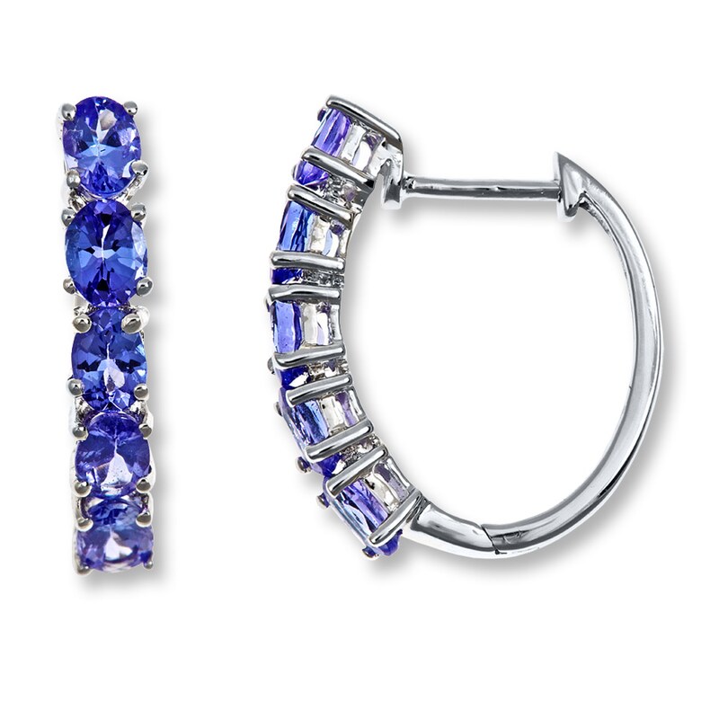 Main Image 1 of Tanzanite Hoop Earrings Oval-cut Sterling Silver