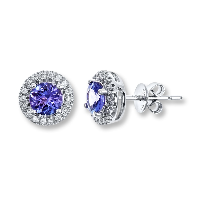 Tanzanite Earrings 1/10 ct tw Diamonds 10K White Gold