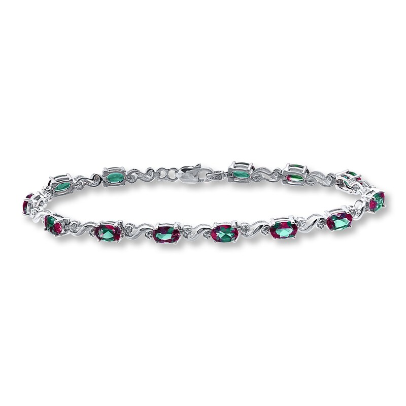 Lab Created Alexandrite Bracelet With Diamonds Sterling Silver Lab Created Alexandrite Bracelet With