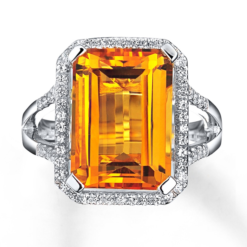Citrine Ring Lab-Created Sapphires Sterling Silver