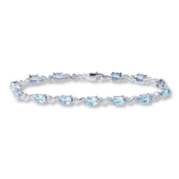 Natural Aquamarine Tennis Bracelet Diamond Accents Sterling Silver