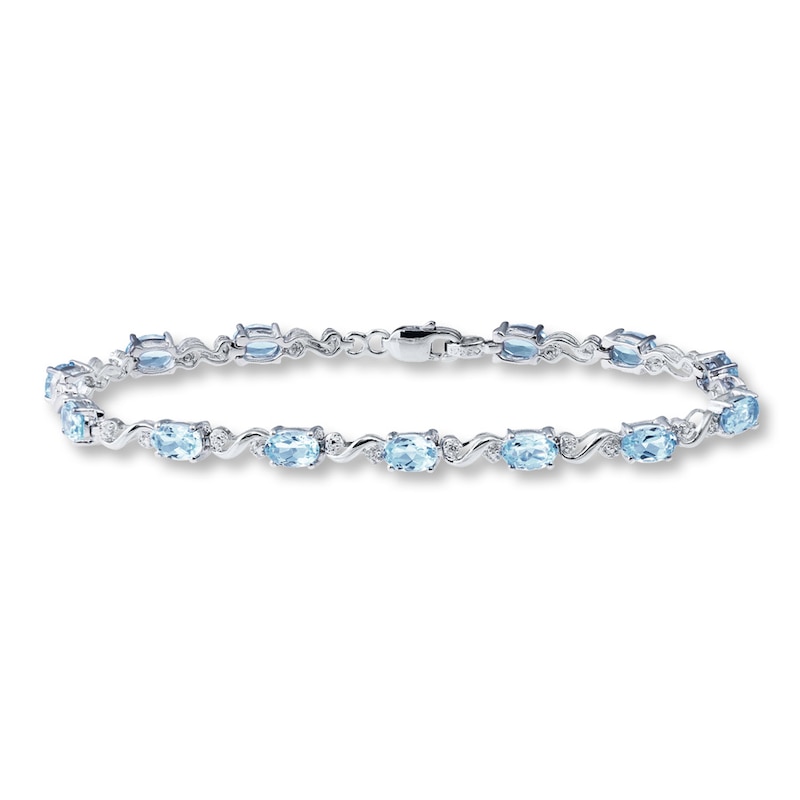 Main Image 1 of Natural Aquamarine Tennis Bracelet Diamond Accents Sterling Silver