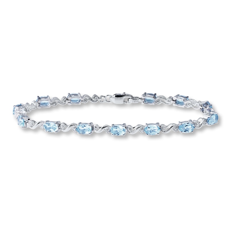 Aquamarine Bracelet Diamond Accents Sterling Silver