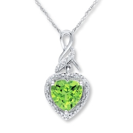 Peridot Heart Necklace 1/20 ct tw Diamonds Sterling Silver