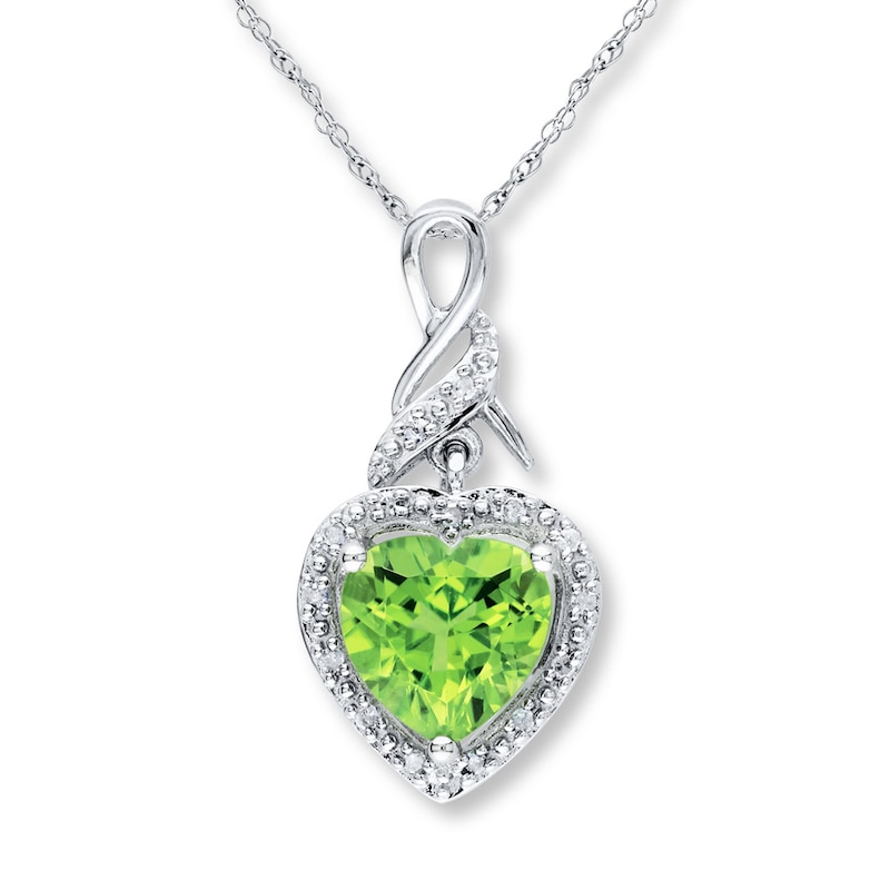 Peridot heart necklace 1/20ctw diamonds in sterling silver