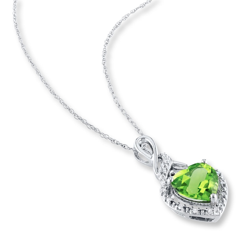 Main Image 2 of Peridot Heart Necklace 1/20 ct tw Diamonds Sterling Silver