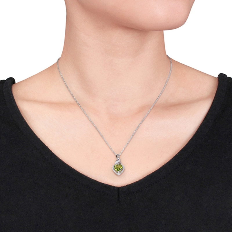 Main Image 3 of Peridot Heart Necklace 1/20 ct tw Diamonds Sterling Silver