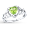 Thumbnail Image 1 of Peridot Heart Ring 1/10 ct tw Diamonds Sterling Silver