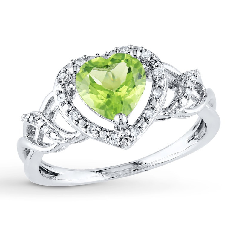 Peridot Heart Ring 1/10 ct tw Diamonds Sterling Silver