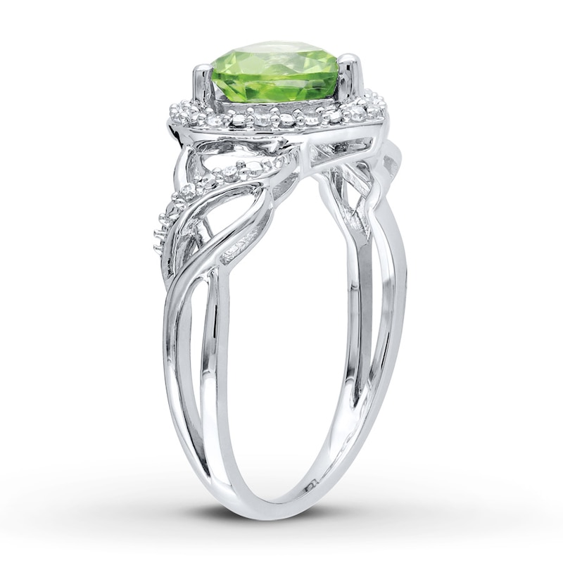 Peridot Heart Ring 1/10 ct tw Diamonds Sterling Silver