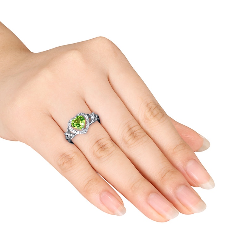 Peridot Heart Ring 1/10 ct tw Diamonds Sterling Silver