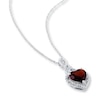 Thumbnail Image 1 of Garnet Heart Necklace 1/20 ct tw Diamonds Sterling Silver