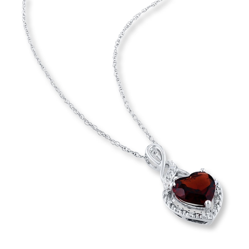 Garnet Heart Necklace 1/20 ct tw Diamonds Sterling Silver