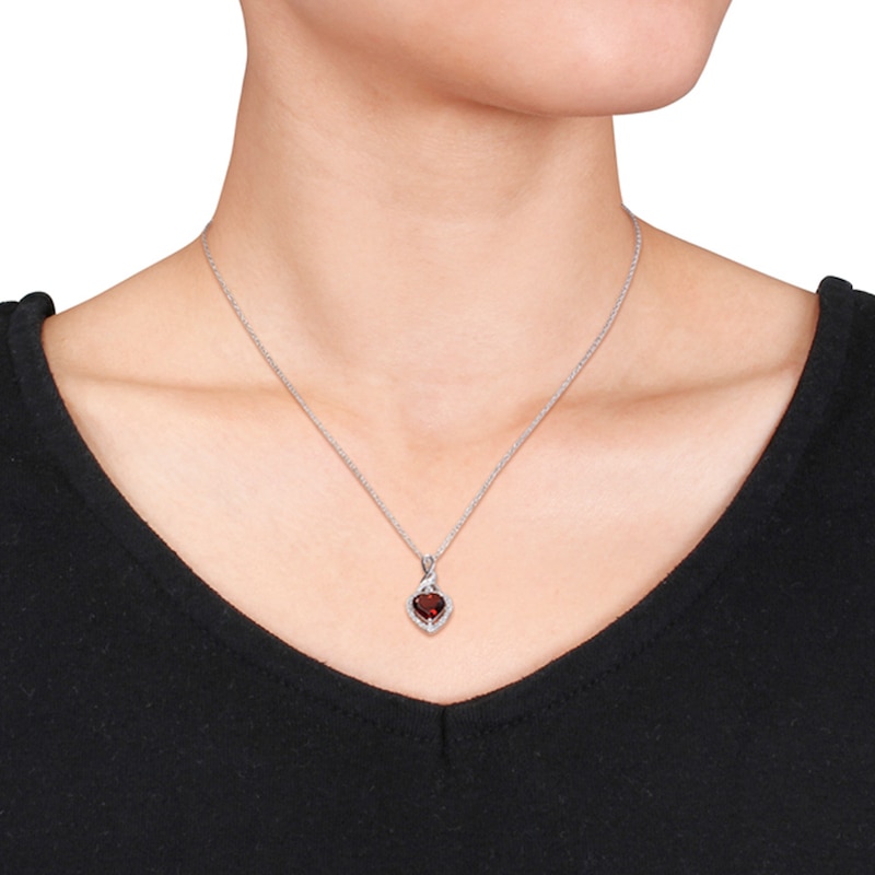 Garnet Heart Necklace 1/20 ct tw Diamonds Sterling Silver