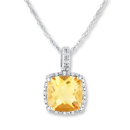 Citrine Necklace 1/10 ct tw Diamonds Sterling Silver