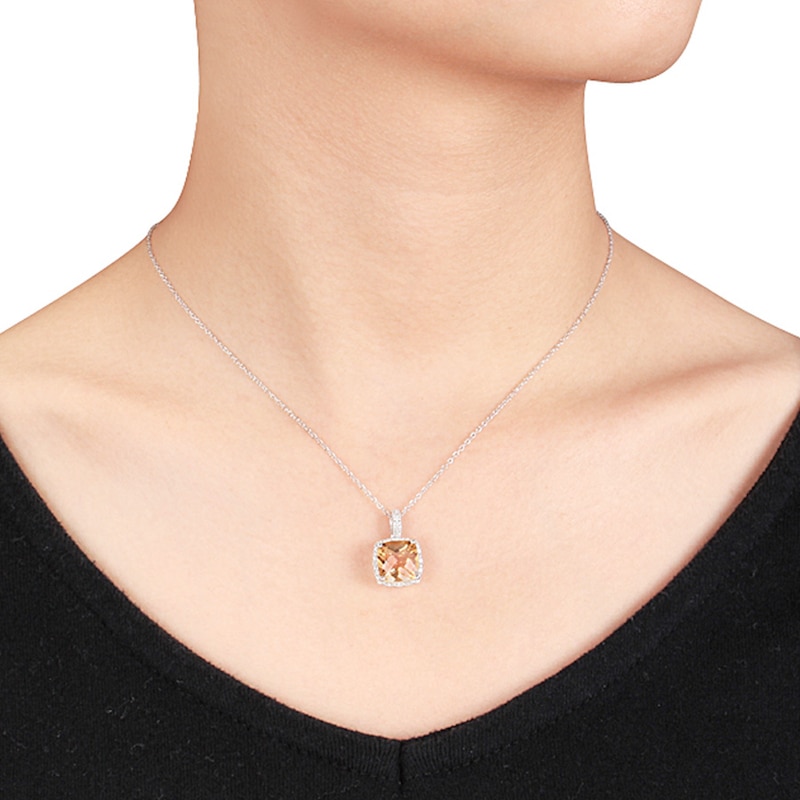 Main Image 3 of Citrine Necklace 1/10 ct tw Diamonds Sterling Silver