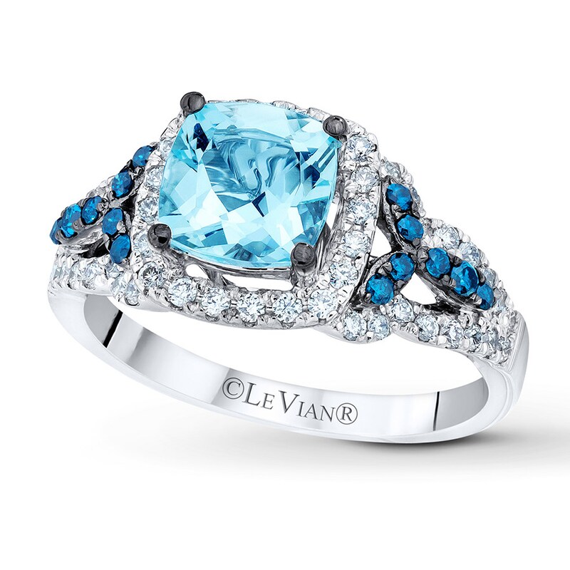 Main Image 1 of Le Vian Aquamarine Ring 1/2 ct tw Diamonds 14K Vanilla Gold